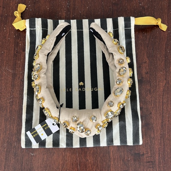 Lele Sadoughi Embellished Linen Knotted Headband Natural NWT - Picture 11 of 13